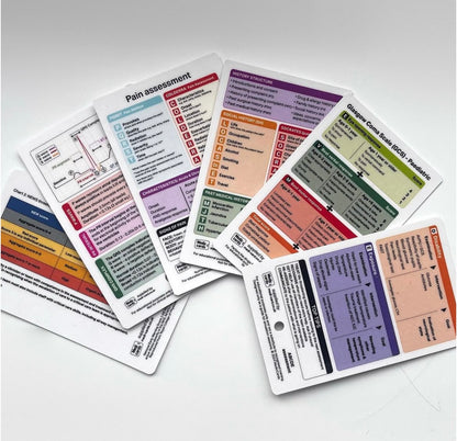 Set of 4 Pocket Cards - includes ABCDE Assessment, GCS, SBAR Handover & NEWS2 Score with Lobster Clip